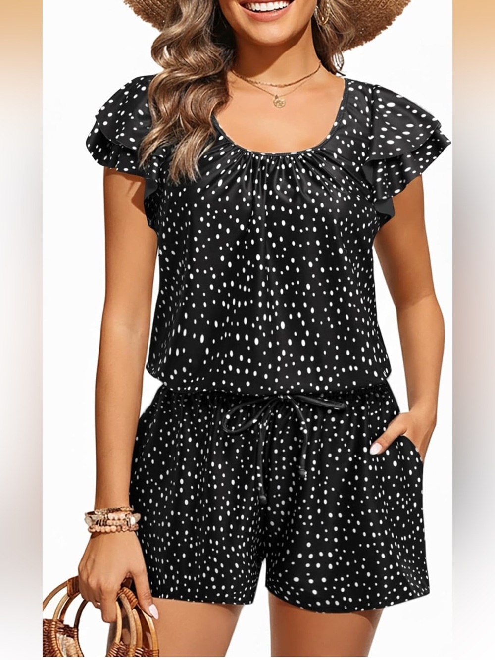 One Piece Romper Swimsuit - Ruffle Sleeve Modest Jumpsuit W/Shorts. 1967/8-3